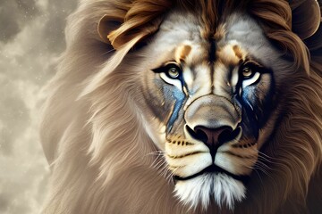 AI generated illustration of a beautiful powerful golden lion face