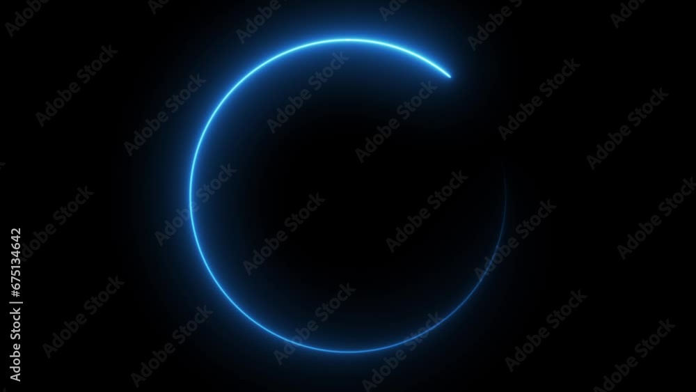 Aufkleber abstract blue neon glowing circle frame, animated moving led light screen ring projection 3d renderi