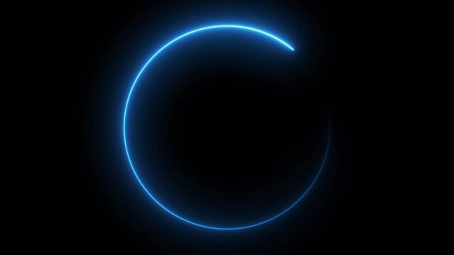 Abstract blue neon glowing circle frame, animated moving led light screen ring projection 3d rendering, empty space border presentation design background, futuristic laser line sprectrum backdrop