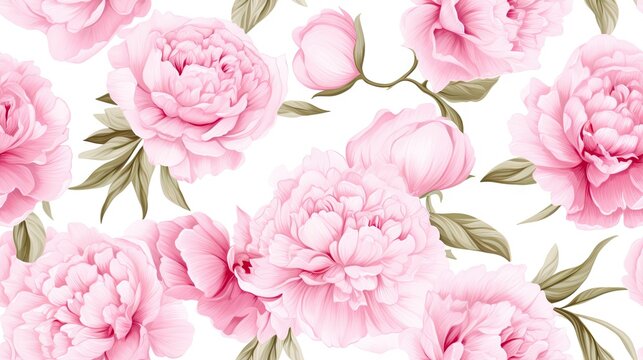  a bunch of pink flowers with green leaves on a white background with a pink flower on the right side of the image.  generative ai