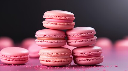 Fototapeta na wymiar a stack of pink macaroons sitting on top of each other on top of a pink surface with pink sprinkles. generative ai