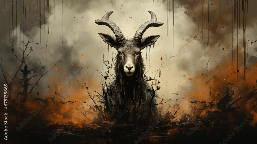 Sticker dark art ink monster goat background