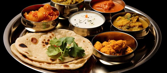 During my holiday in India I visited a renowned Indian restaurant known for its authentic Asian cuisine where I indulged in a delicious breakfast of Indian specialties such as tomato curry  - obrazy, fototapety, plakaty