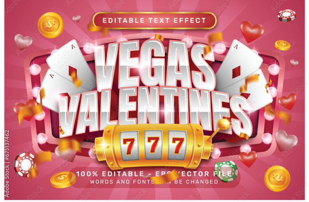Poster vegas valentines day 3d text effect and editable text effect