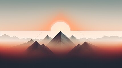  a computer generated image of a mountain range with the sun in the background and a hazy sky with mountains in the foreground.  generative ai - obrazy, fototapety, plakaty