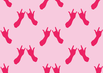 Seamless pattern in the shape of fingers showing love. Arranged alternately on a pink background.
