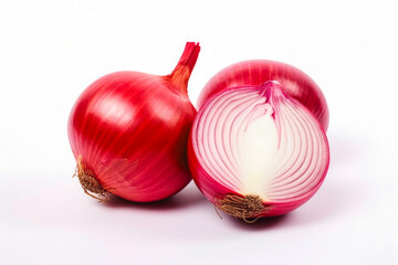 Red onion fresh healthy vegetable on white background. Fresh wholefoods farmer's market produce. Healthy lifestyle concept and healthy food.
