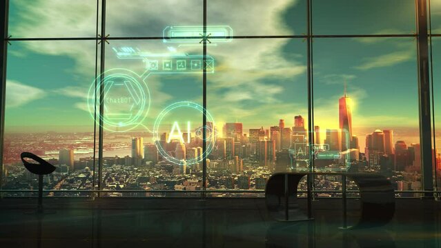 Holograms of artificial intelligence in the office. 3D render