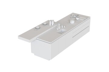 modern kitchen isolated on white background, home furniture, 3D illustration, cg render
