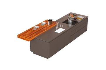 modern kitchen isolated on white background, home furniture, 3D illustration, cg render
