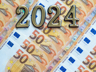 Background of the fifty euros banknotes and 2024