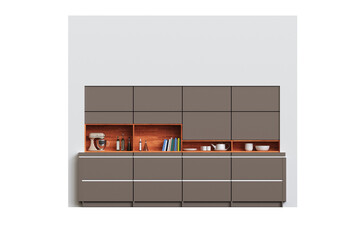 modern kitchen isolated on transparent background, home furniture, 3D illustration, cg render