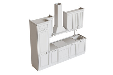 modern kitchen isolated on transparent background, home furniture, 3D illustration, cg render