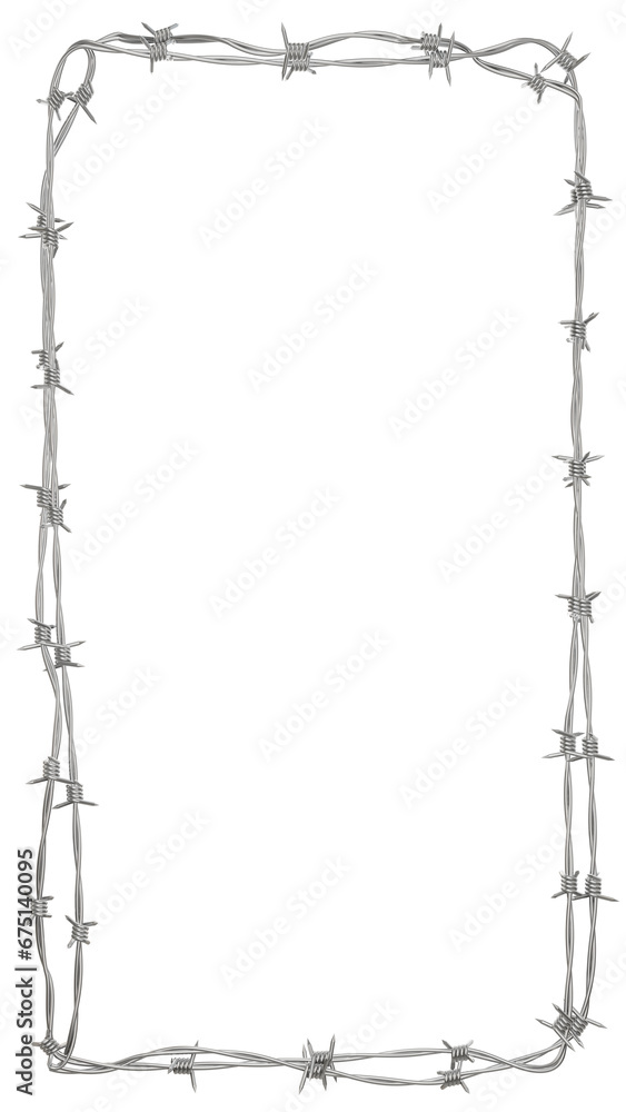 Poster an intricate 3d illustration featuring a double-line barbed wire fence artfully shaped into a vertic