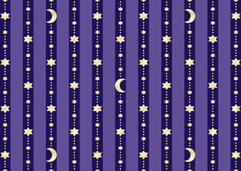 ストライプ×星と月(紫)