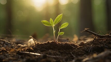 Seedling are growing from the rich soil. Generative AI