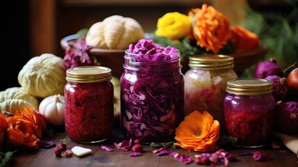 Homemade sauerkraut in a jar. Generative AI