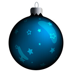 Fototapeta premium Realistic round Christmas ball with blue gradient, stars and flares isolated on a white background. Clipart for christmas tree.
