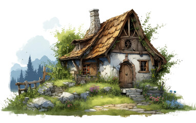 Picturesque Rustic Cabin on Isolated Background