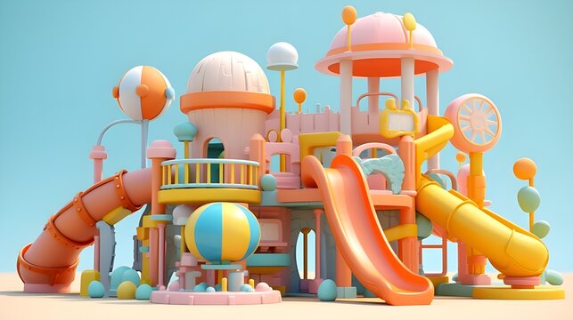 children playground in the park 3d render