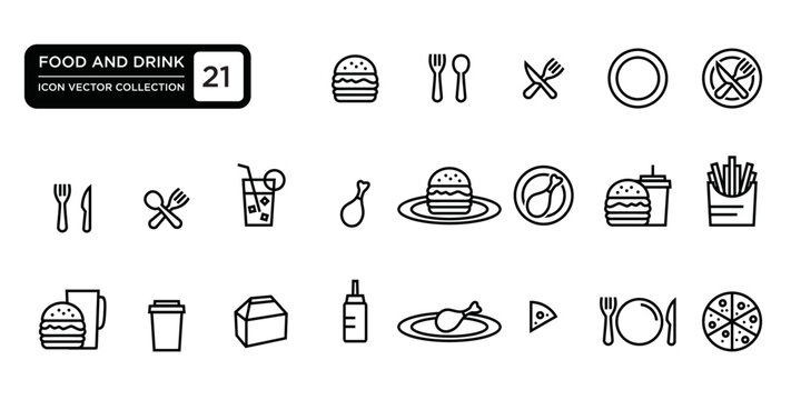 Food and drink icon collection, various foods, vector icon templates editable and resizable EPS 10