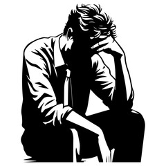 upset man vector silhouette illustration. sad man vector illustration