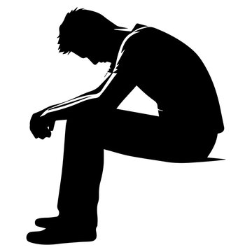 recommend clip art: upset man vector silhouette illustration. sad man vector illustration
