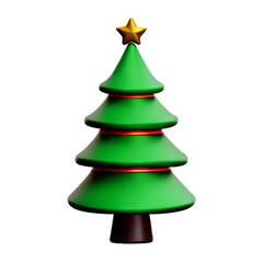 Obraz premium Christmas tree plastic cartoon low poly 3d icon on white background