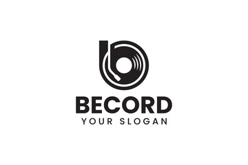 letter b music with record vinyl shape logo design for entertainment - obrazy, fototapety, plakaty
