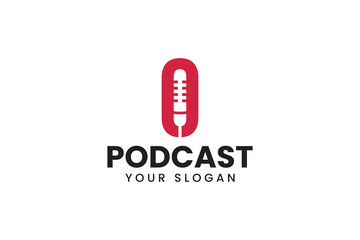 podcast with number 0 and microphone shape logo design for professional business