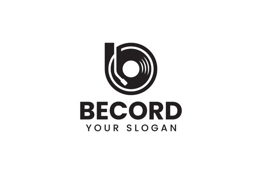 letter b music with record vinyl shape logo design for entertainment