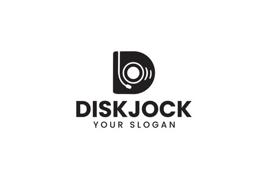 letter d music with record vinyl shape logo design for entertainment