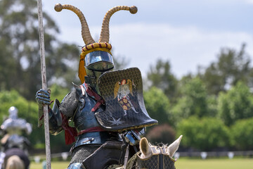 Knight jousting. Medieval knights during a jousting tournament - obrazy, fototapety, plakaty