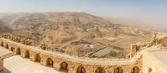 View at the Wall of Kerak castle in Jordan