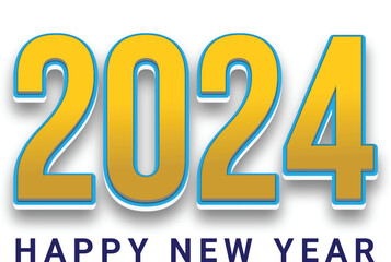 Happy new year 2024. 3D hanging number with modern gold text effect. Greeting Card for new year 2024  invitation template.