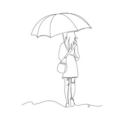 the girl under the umbrella. a woman walks in the rain. one line. continuous line. vector drawing