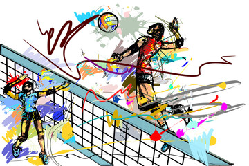 hit volleyball sketch sport art brush style strokes style