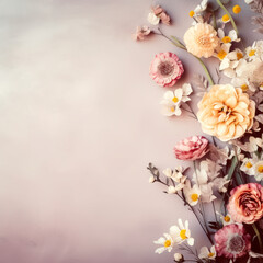 Naklejka na ściany i meble Beautiful vintage flowers with copy space background, ai design
