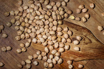 Chickpeas on wooden table