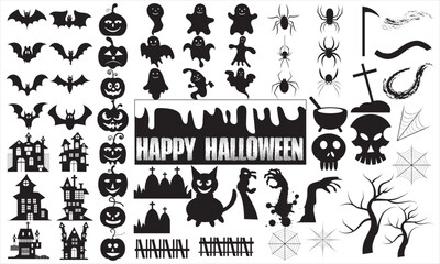 Set of silhouettes of Halloween Vector.