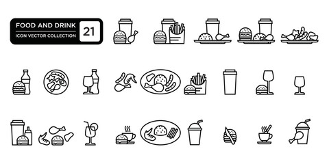Food and drink icon collection, various foods, vector icon templates editable and resizable EPS 10