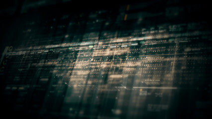 Immersive data matrix simulation UI with cutting-edge digital environment with a dynamic and immersive display of interconnected data matrix information networks systems background