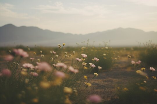 Desert superbloom with vibrant colors and deep focus, showcasing the vivid landscape.