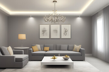 Creative Drawing Room, Wall Paint Color Primer Gray with Sofa