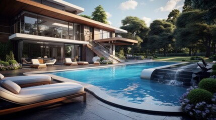 Obraz na płótnie Canvas home swimming pool in garden and terrace