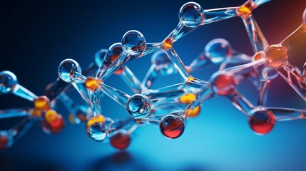 An illustration featuring a molecular water drop with a DNA model structure, highlighting the interconnectedness of atoms in a scientific backdrop with medical relevance