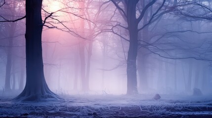 Obraz premium nature winter evening fog landscape illustration dark forest, night tree, mist magic nature winter evening fog landscape