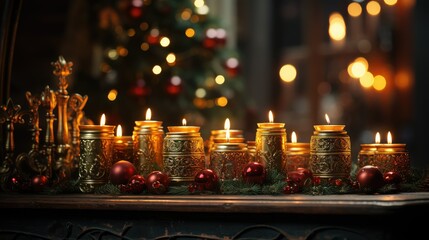 Atmospheric Christmas photo with burning candles.