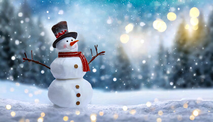 Fototapeta premium Schneemann im Schnee, textfeiraum, Generated image