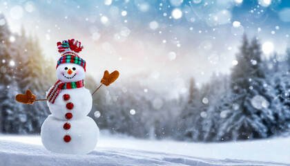 Fototapeta premium Schneemann im Schnee, textfeiraum, Generated image